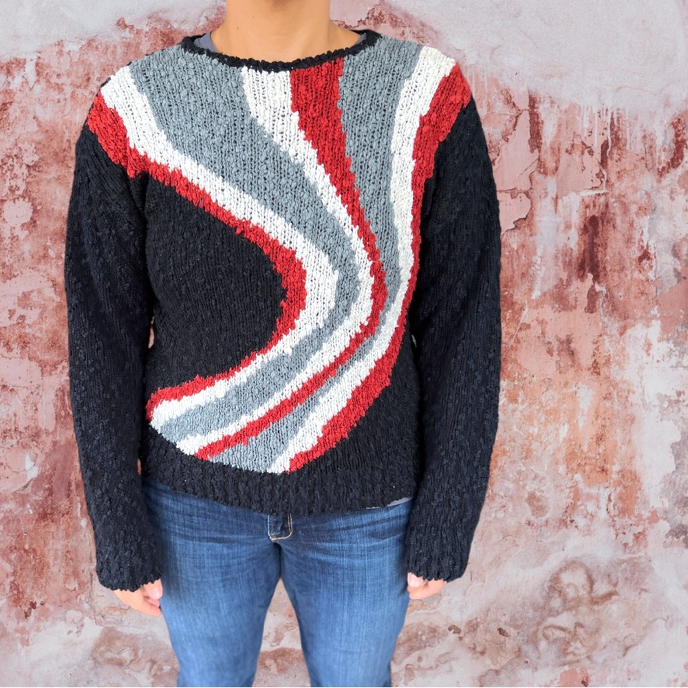 VTG Navy Blue Red & Cream KNITIVO Acrylic Knit Sweater Size LG